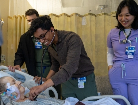 UMKC School of Medicine M.D. students practicing patient care at one of the school's teaching hospitals.