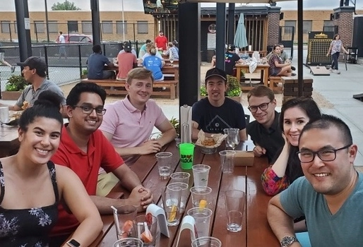 Residents hanging out during a team lunch at a local restaurant.