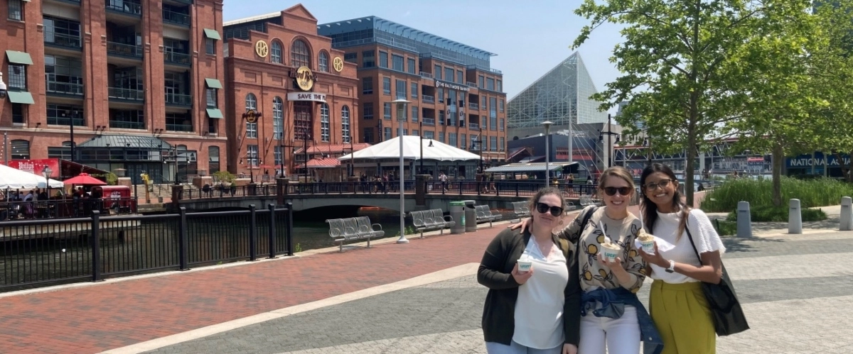 Three OBGYN fellows posing for a photo while traveling abroad.