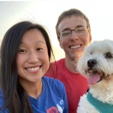 Portrait of Tia Zollars, OBGYN resident, with her partner and dog.