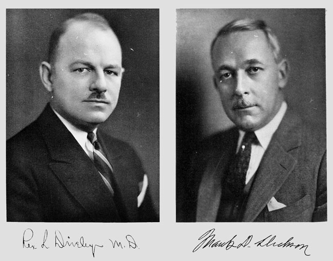 Portraits of Rex Dively and Franklin Dickson, founders of what would eventually become the Department of Orthopaedic Surgery and residency program at the UMKC School of Medicine.