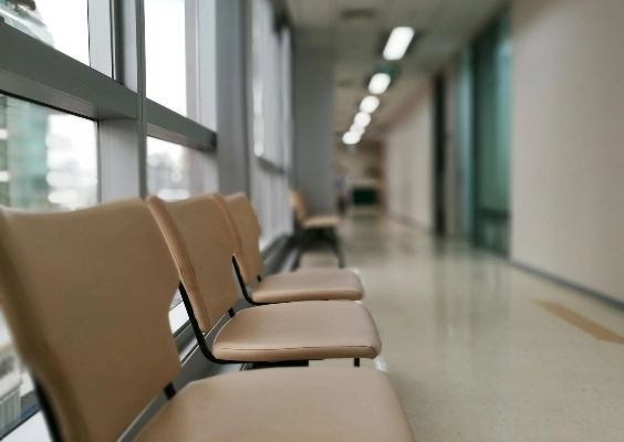 An empty hospital hallway.